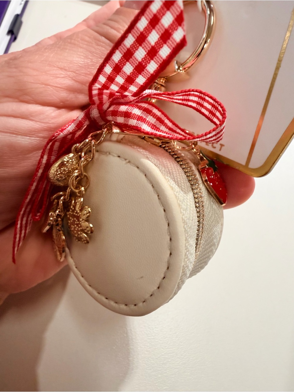 Bag Charm Keychain with Red Bow and Charms - Picture 3 of 5